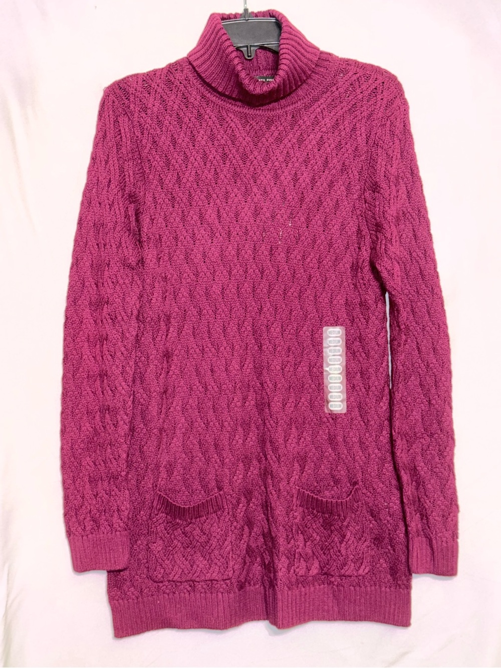 NWT JEANNE PIERRE Magenta Cable Knit Turtleneck Sweater Dress size Medium